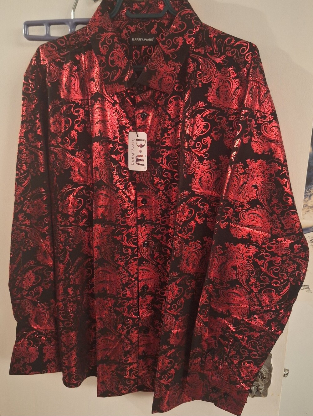 Men’s Red Paisley Satin Shirt